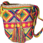 Boho chick bag featuring vibrant woven patterns and hand-applied crystals.