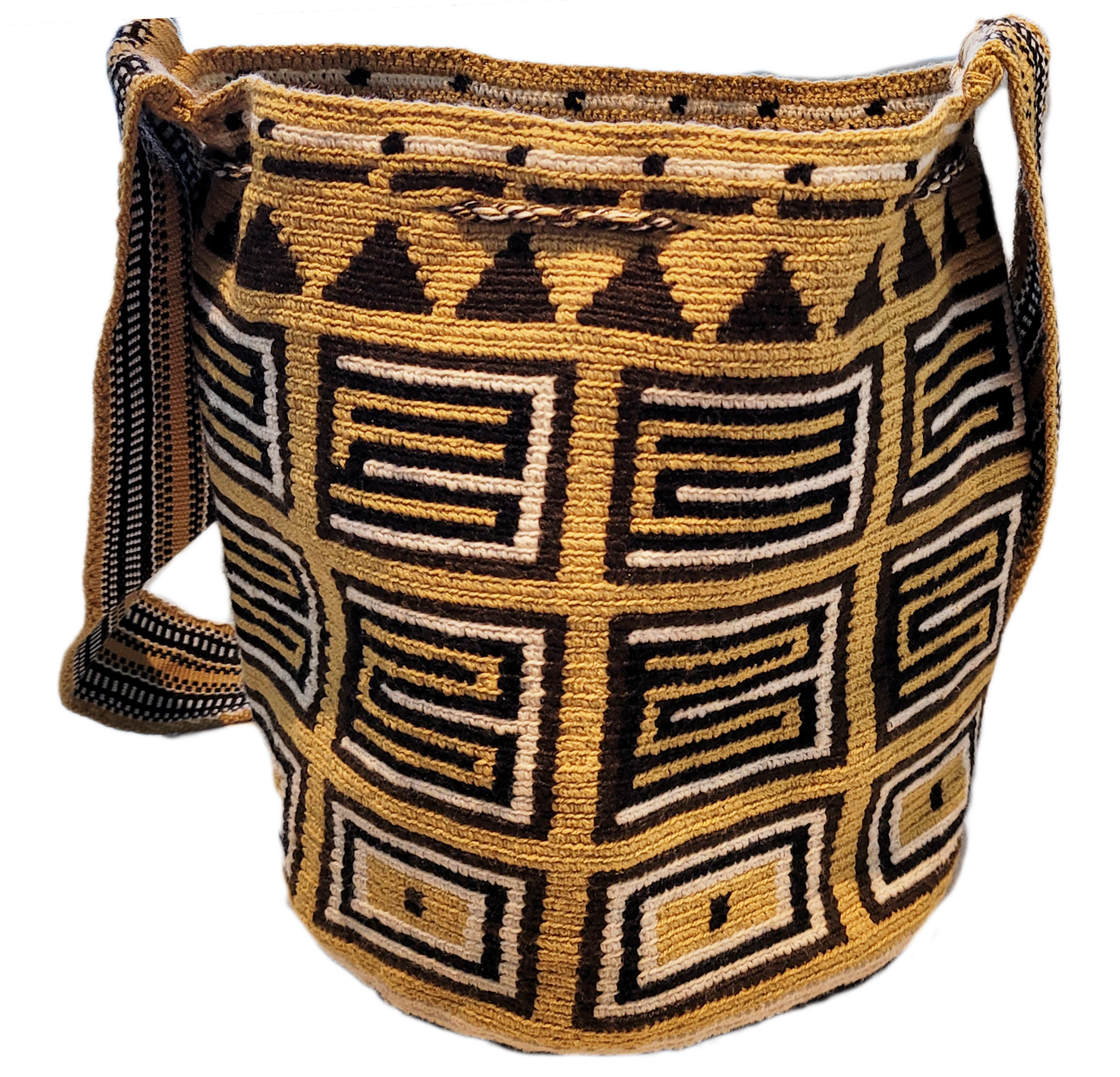 Bottom view "Handmade Paleteada Crochet Wayuu Bag featuring colorful patterns and intricate designs, crafted by Wuitusu artisans."