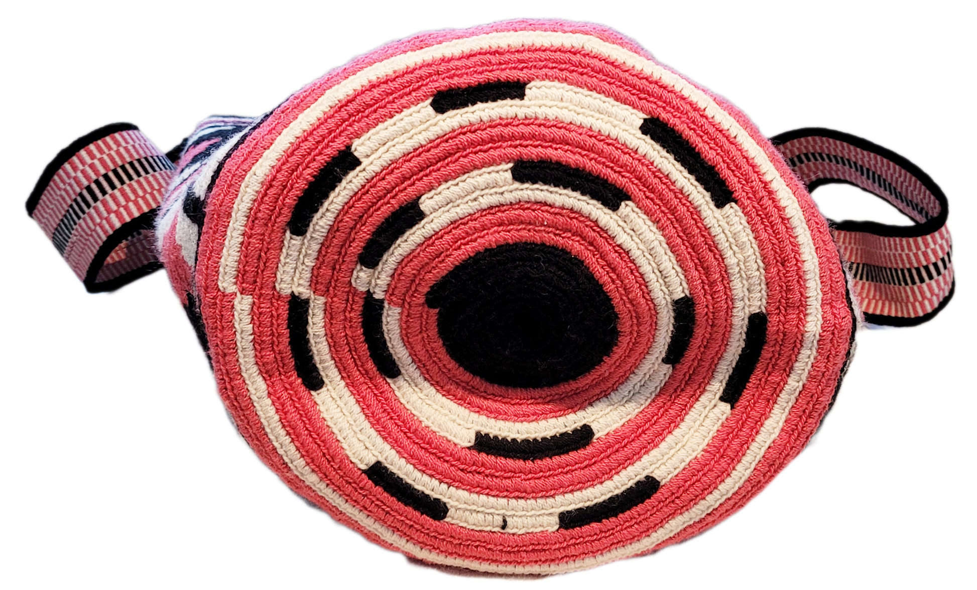 "Handmade Paleteada Wayuu crochet bag, colorful and bohemian, crafted by Colombian and Venezuelan artisans."