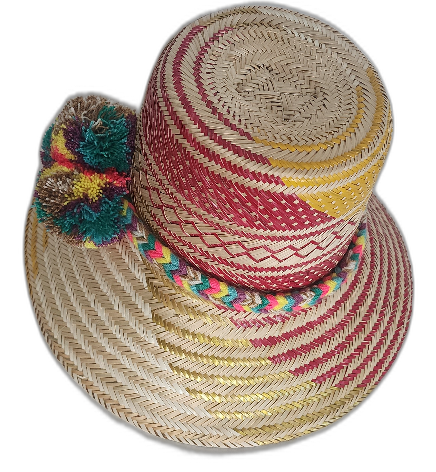 Bright and colorful Boho Chick Wayuu hat handcrafted with palm fiber and love