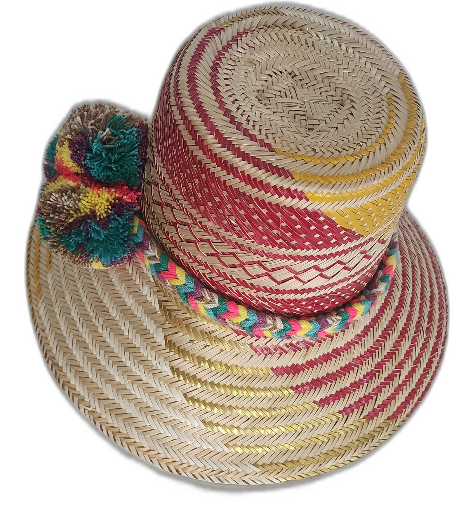Bright and colorful Boho Chick Wayuu hat handcrafted with palm fiber and love