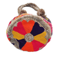 "Handmade Wayuu punch needle bag with colorful intricate designs, short handle, and lined interior, supporting Fair Trade and