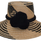 Handmade Wayuu straw hat with natural palm and black diagonal weave