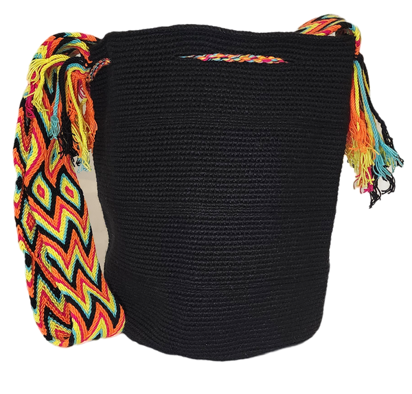 Handmade Black Wayuu Bag – Colorful Boho Chevron Style – Wuitusu