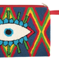 "Handmade Wuitusu Needle Punch Clutch with vibrant, colorful patterns by Wayuu artisans, featuring a zip closure and lined in