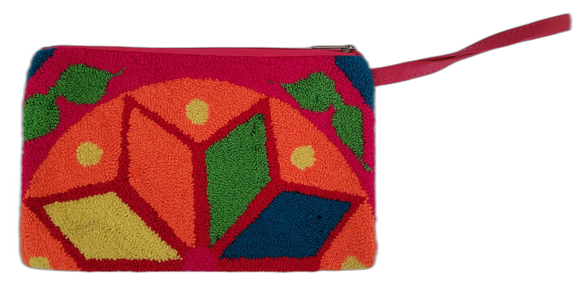 1 Bohemian crochet clutch Kaisley in bold red, orange, yellow, green, and blue

