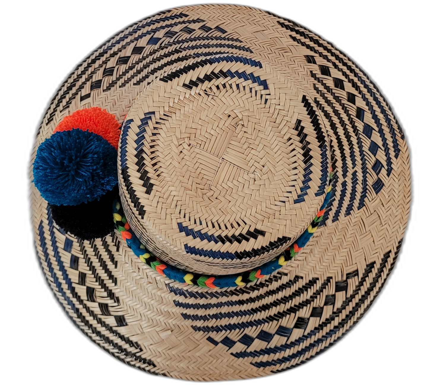 Lauren Wayuu straw hat with natural base and bright multicolor pompoms

