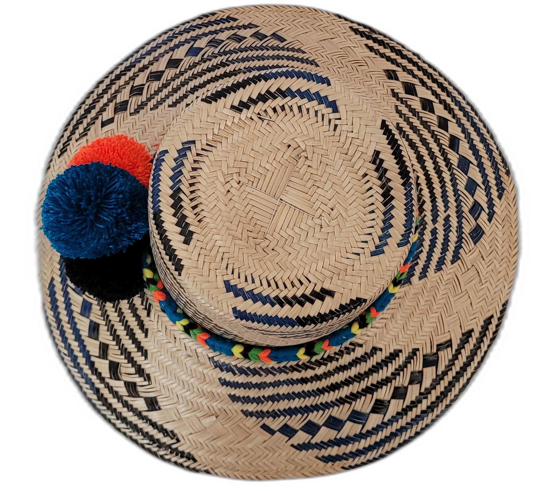 Lauren Wayuu straw hat with natural base and bright multicolor pompoms

