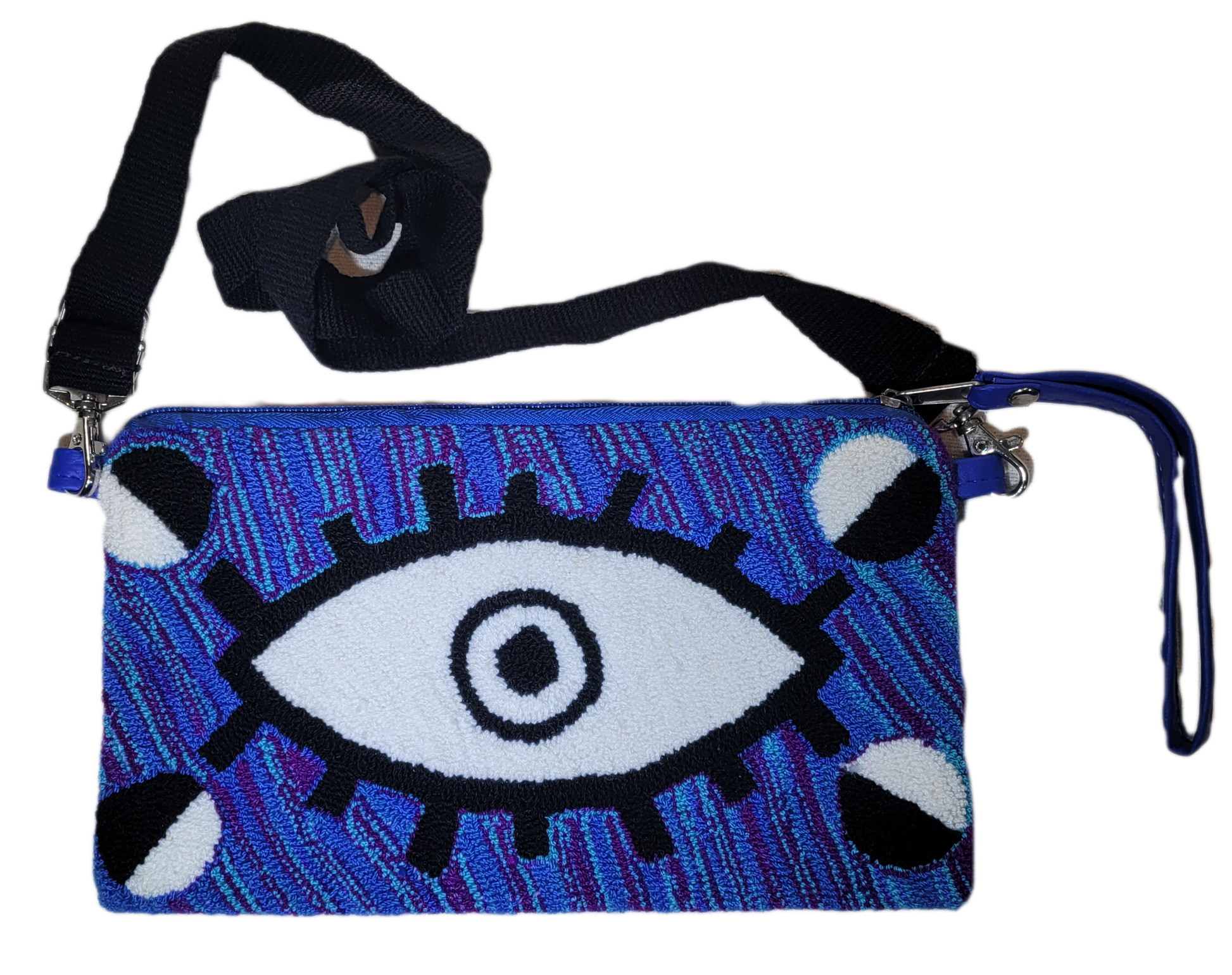 1 Makenzie handmade Wayuu punch needle adjustable purse with blue and eye design

Bohemian Makenzie Wayuu adjustable purse with vivid punch needle crochet