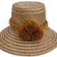 Handmade minimalist natural Wayuu hat with bold ochre pompoms.


