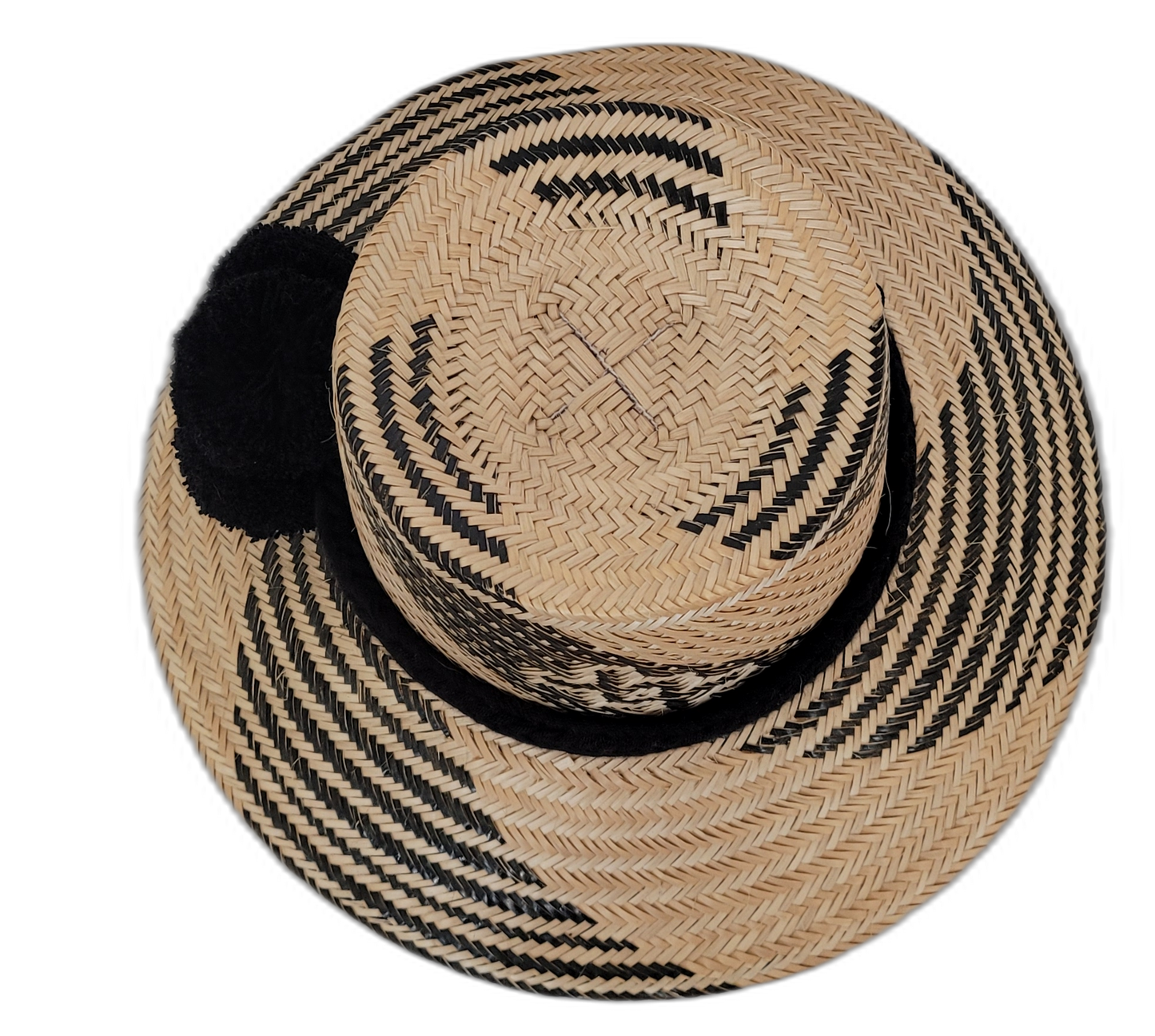 Wayuu hat featuring bold black braiding and tribal-inspired weave
