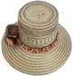 Boho Chick hat in natural straw with red, peach, and brown pompom accent