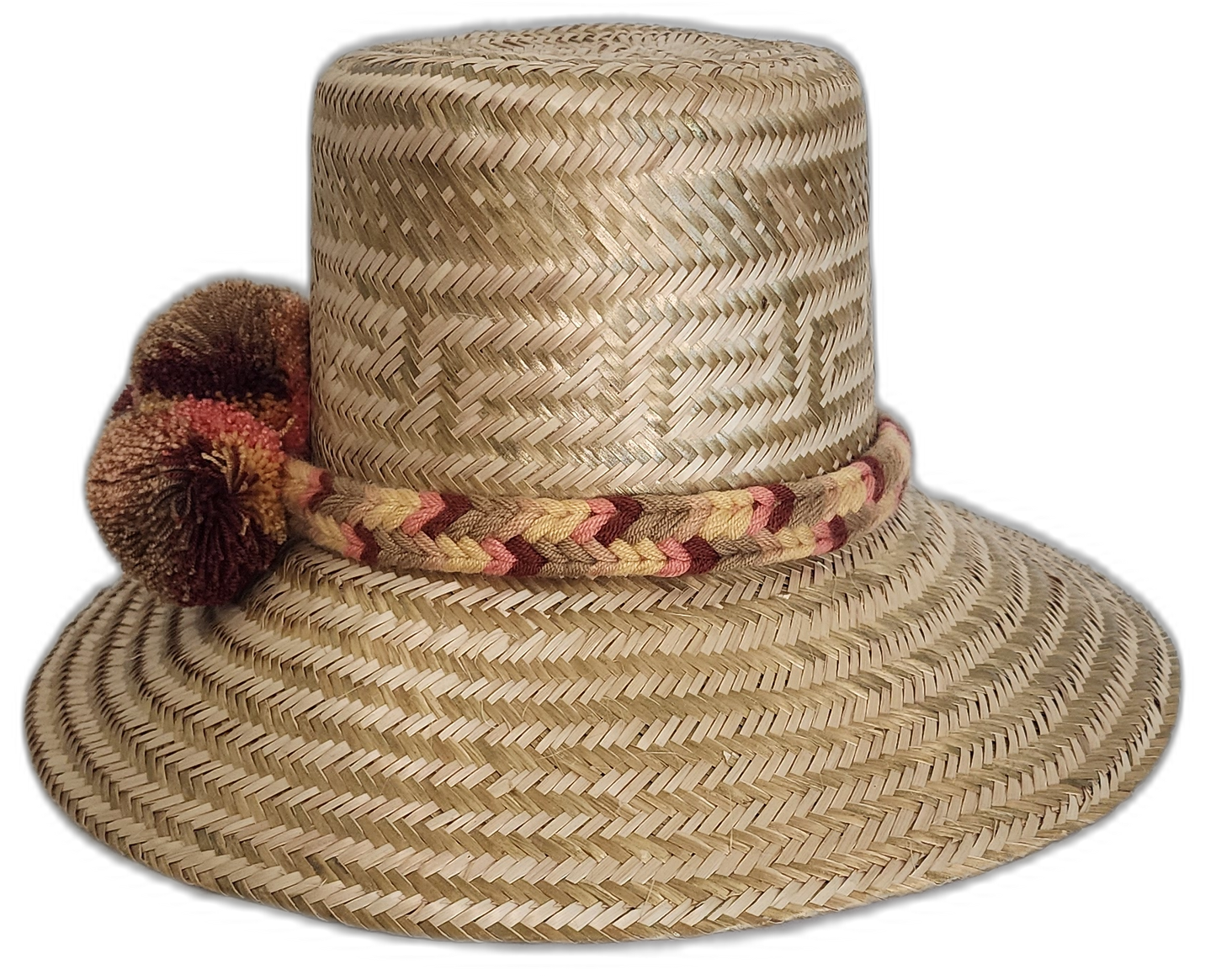Earthy toned artisan straw hat with minimalist boho design and handmade trim

