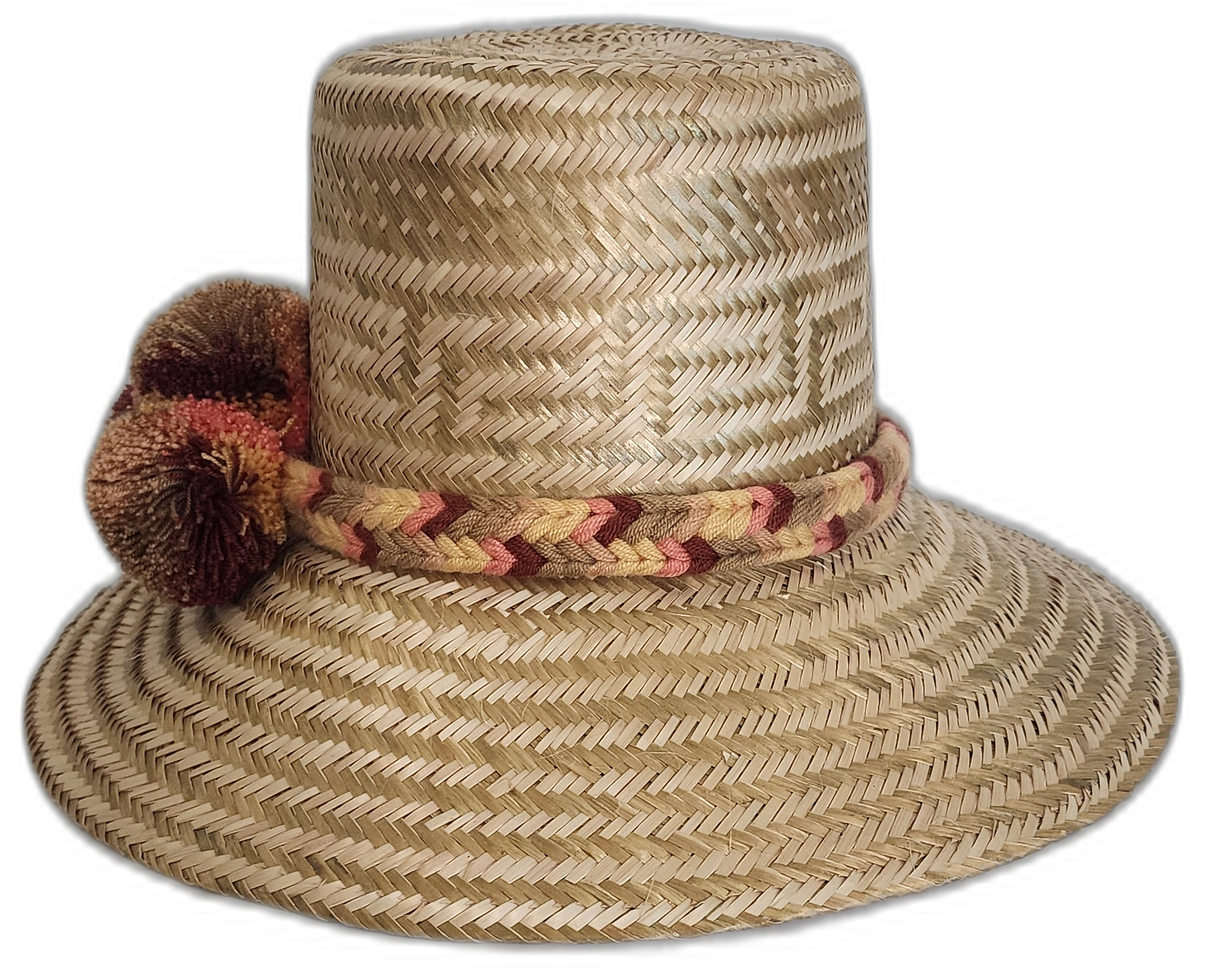 Earthy toned artisan straw hat with minimalist boho design and handmade trim

