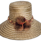 Boho straw hat with geometric pattern and artisan caramel-toned pompoms

