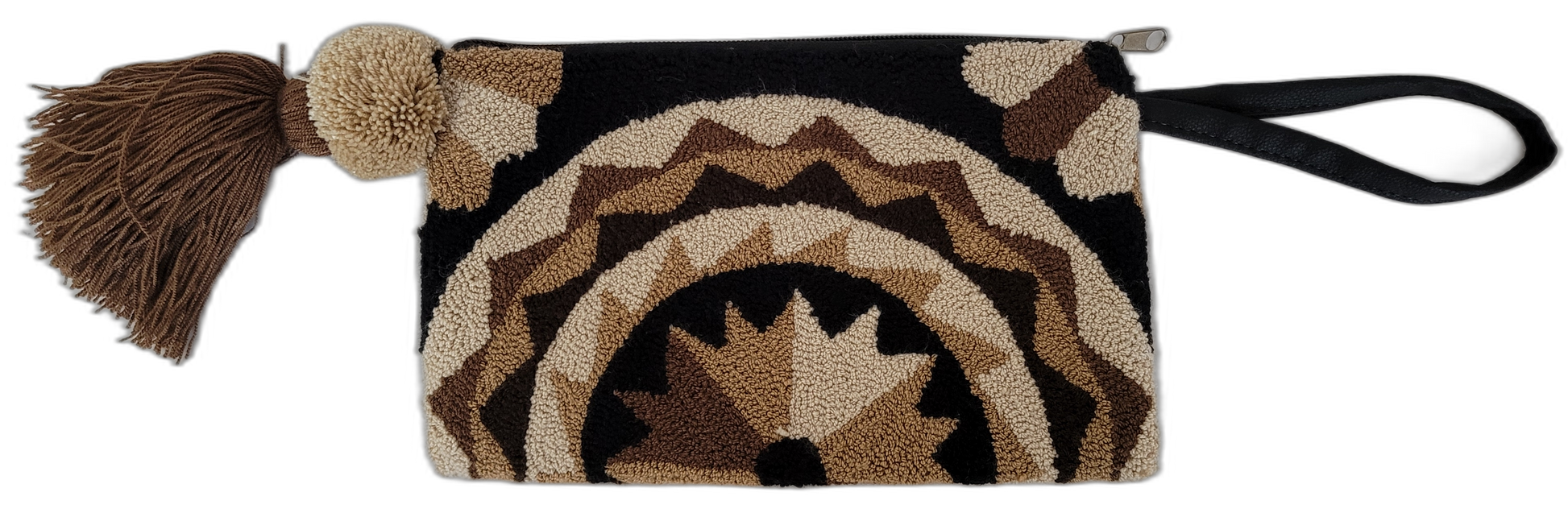 1 Boho chick crochet clutch Evie with black wristlet and fringe tassel

