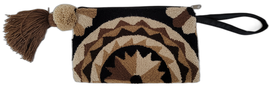 Boho chick crochet clutch Evie with black wristlet and fringe tassel

