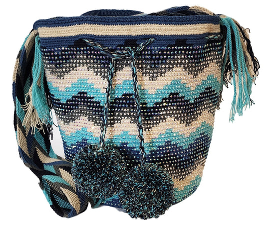 Rosa Handmade Crochet Wayuu Mochila Bag with Crystals