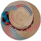 Selena boho straw hat with multicolor pompoms and bold handcrafted weave pattern

