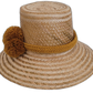 Artisan-crafted natural straw Wayuu hat with ochre pompom detail.


