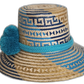 Boho Chick hat featuring geometric Wayuu patterns and turquoise trim