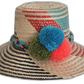 Handmade Wayuu straw hat with turquoise, red, and green pompoms