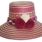 Handmade colorful Wayuu bohemian straw hat with pink and white design
