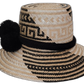 Presley boho straw hat with geometric artisan weave and handcrafted pompoms

