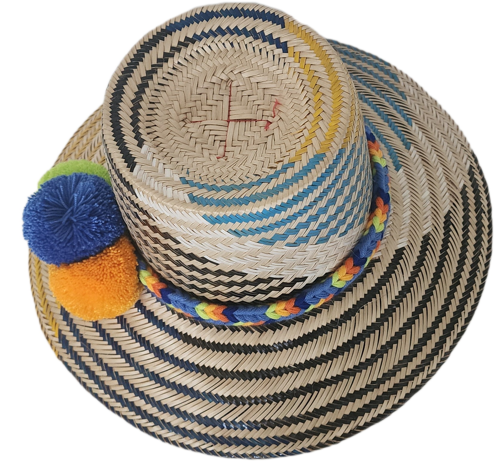Straw hat handcrafted by Wayuu artisans from Iraca palm.
