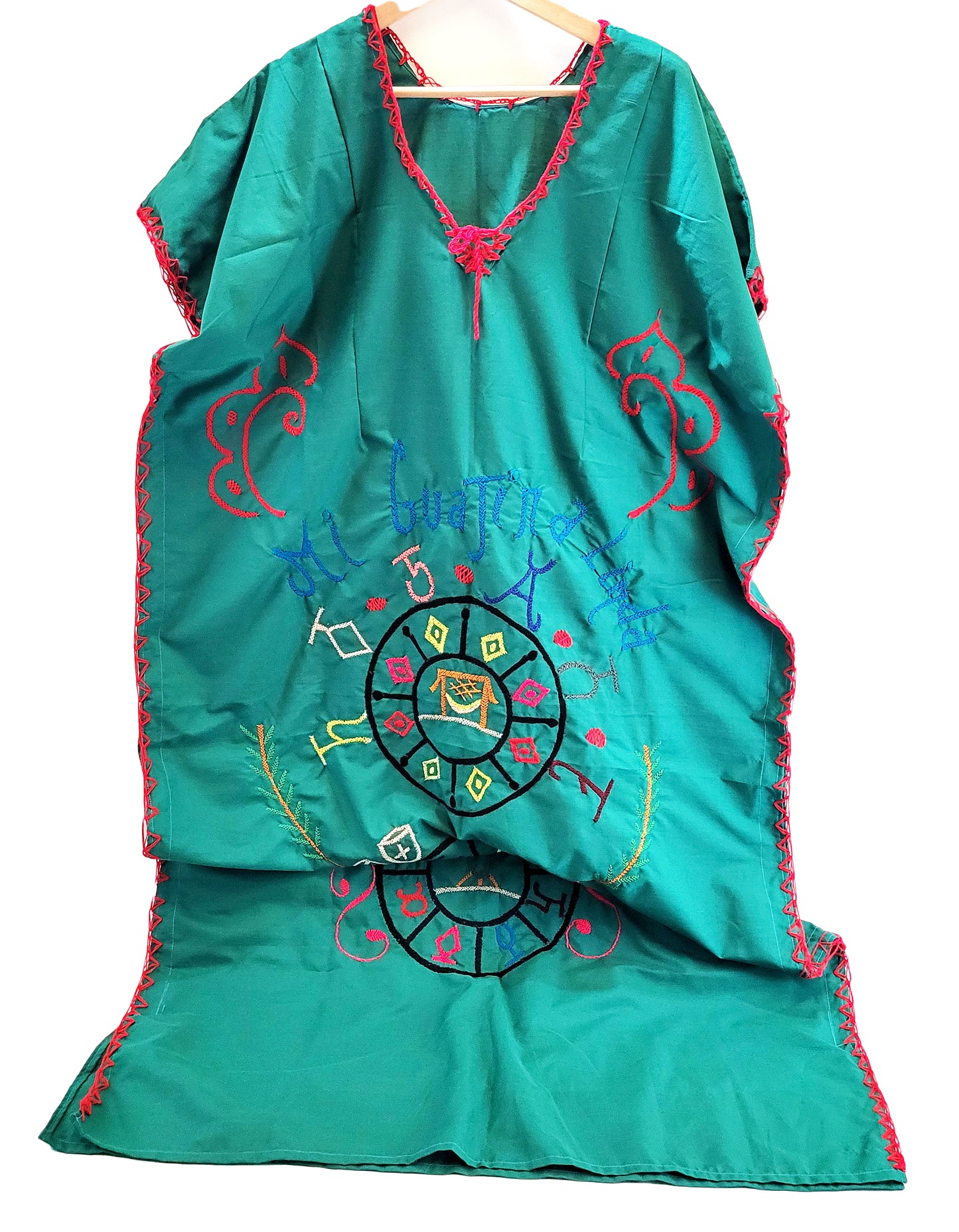 Daleyza Green Long Hand-embroidered Wayuu Kaftan - Wuitusu