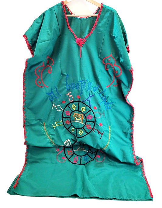 Daleyza Green Long Hand-embroidered Wayuu Kaftan - Wuitusu