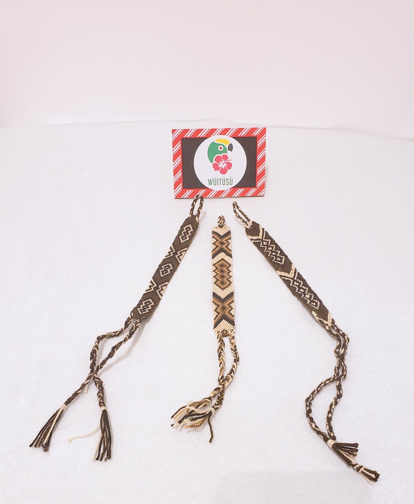 Pack of Three Brown Wayuu Handmade Bracelets - Wuitusu